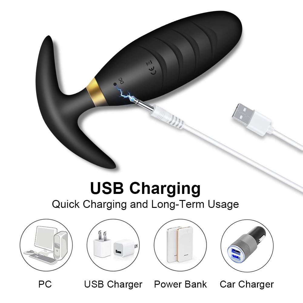 Black / Rose Design Anal Plug Vibrator