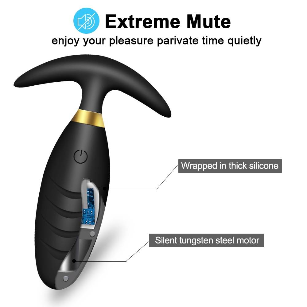 Black / Rose Design Anal Plug Vibrator