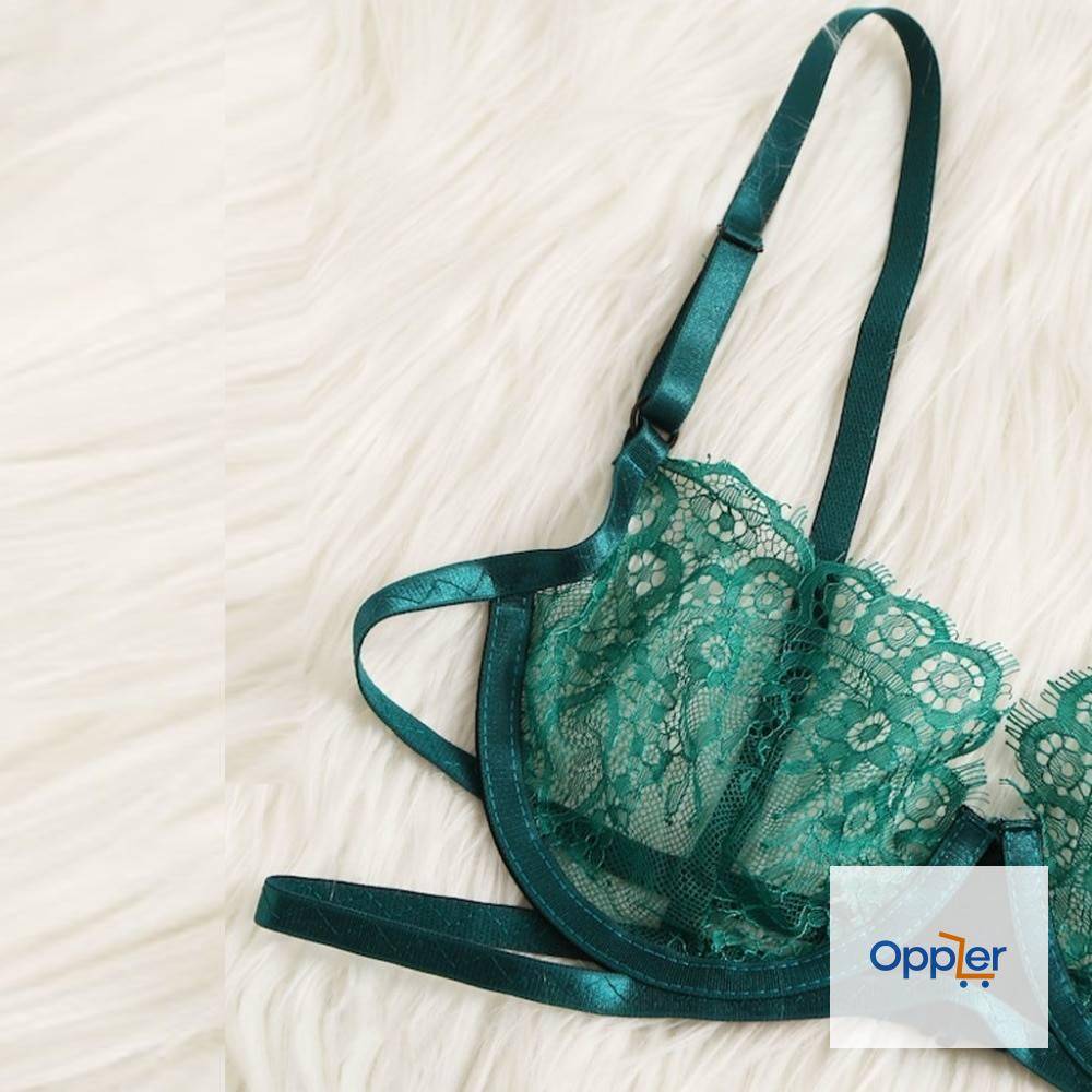 Set of Lace Women's Bra and Panty in Green