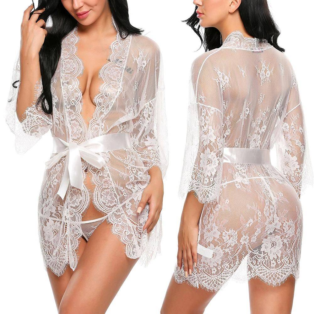 Women’s Sexy Mesh Robe and G-Strings Set Adult Products cb5feb1b7314637725a2e7: Black|Red|White