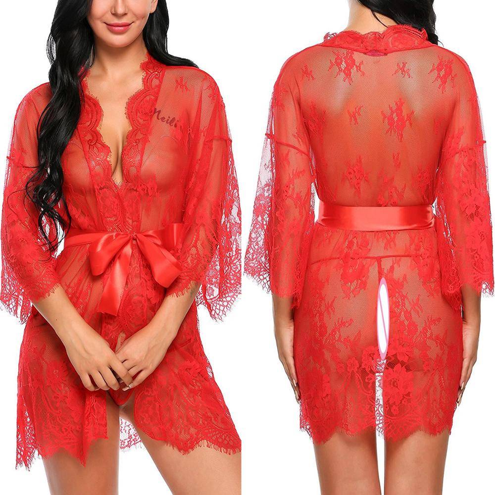Women’s Sexy Mesh Robe and G-Strings Set Adult Products cb5feb1b7314637725a2e7: Black|Red|White