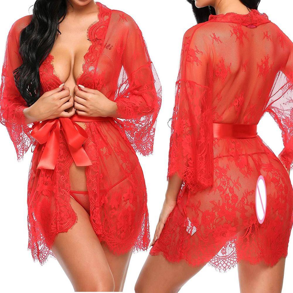 Women’s Sexy Mesh Robe and G-Strings Set Adult Products cb5feb1b7314637725a2e7: Black|Red|White