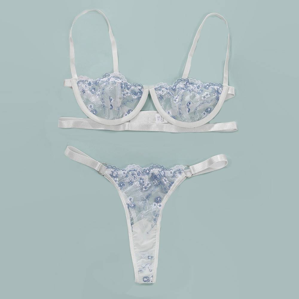 Women's Bra and Panty with Blue Embroidery
