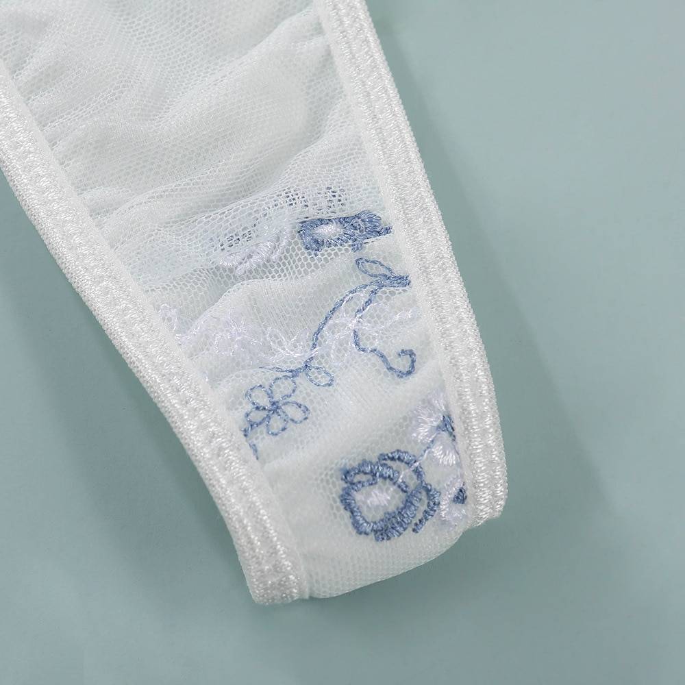 Women’s Bra and Panty with Blue Embroidery Adult Products cb5feb1b7314637725a2e7: White