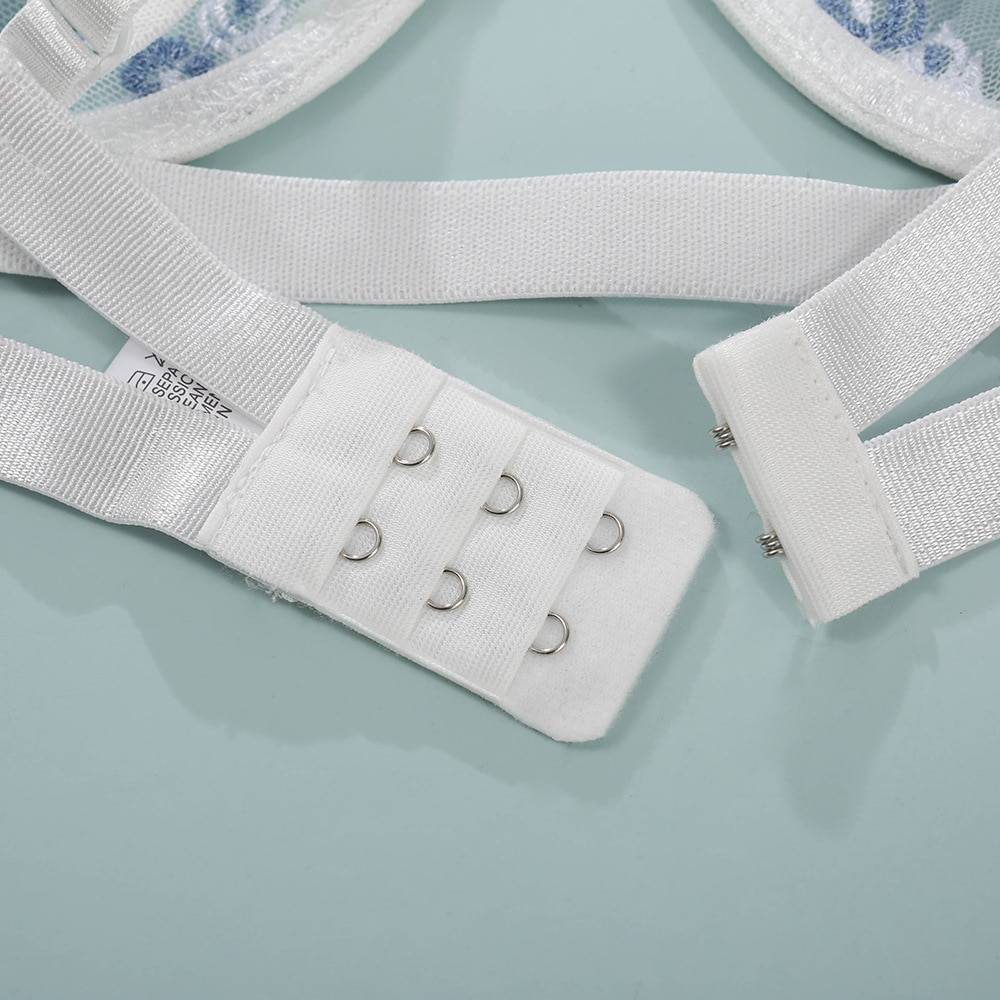 Women’s Bra and Panty with Blue Embroidery Adult Products cb5feb1b7314637725a2e7: White