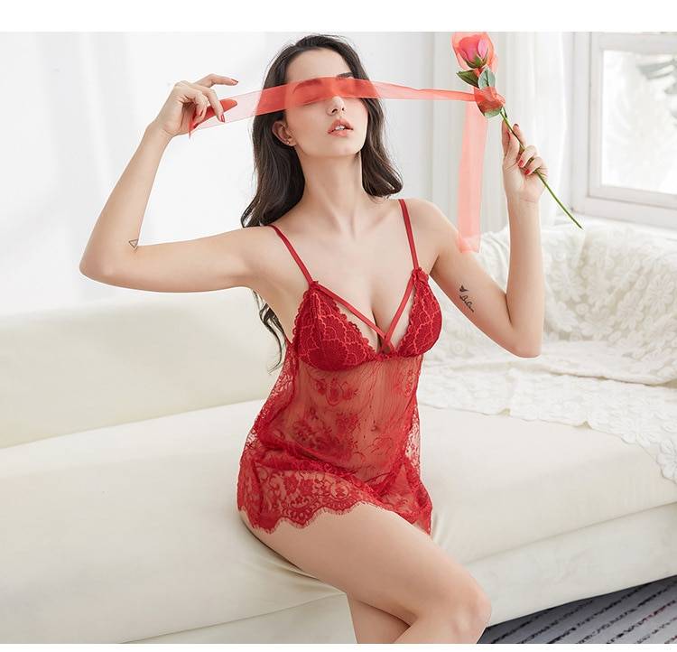 Lace V-Neck Night Dress and Robe Sets Adult Products cb5feb1b7314637725a2e7: Black|Gray|Purple|Red|Skin