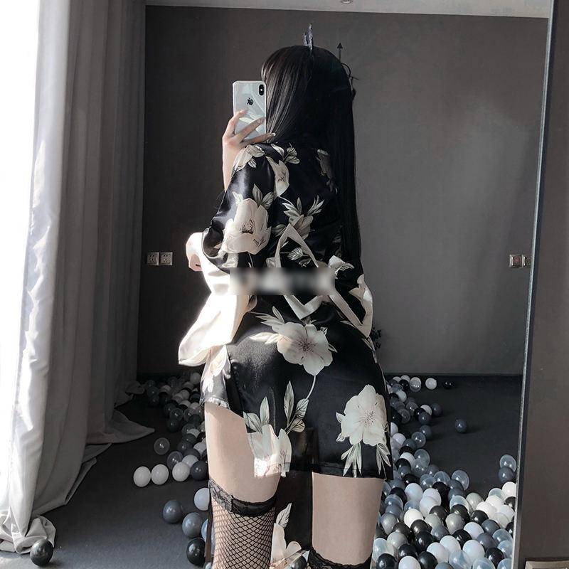 Sakura Kimono Robe for Women Adult Products cb5feb1b7314637725a2e7: Black / not Stocking|Black with Stocking|White / not Stocking|White with Stocking