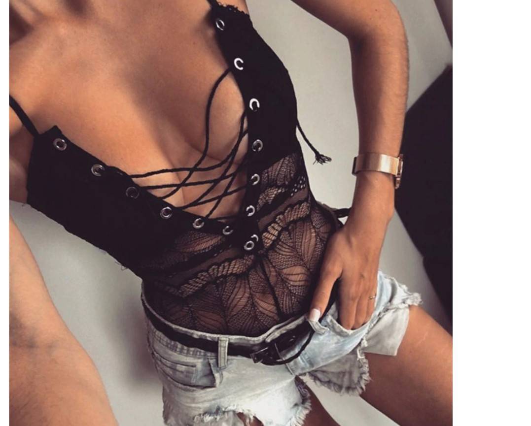 Women's Lace-Up Sheer Bodysuit