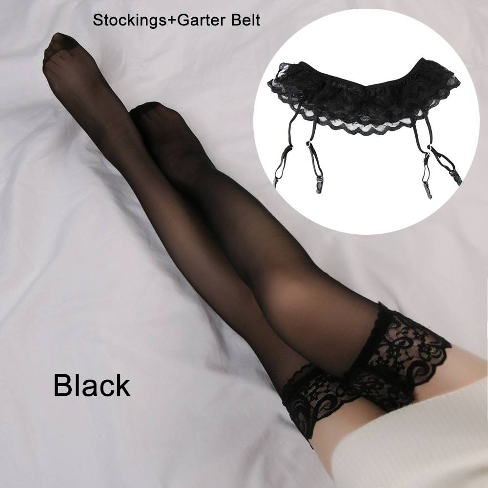 Ruffle Garter Belt and Thigh High Stockings Set Adult Products cb5feb1b7314637725a2e7: Black|Pink|Red|White