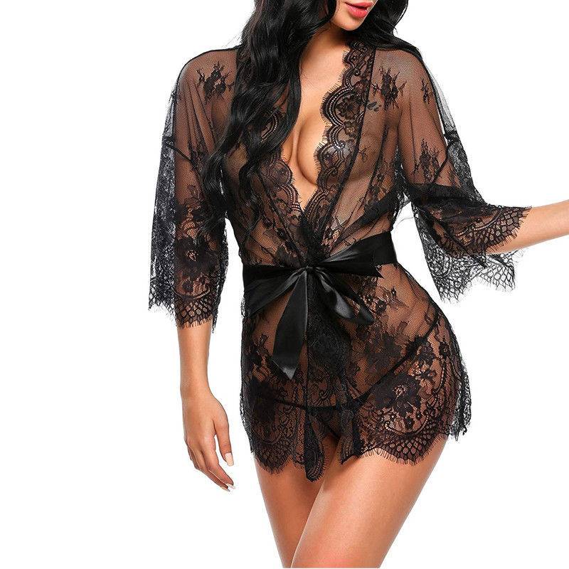 Women's Sexy Lace-Trim Robe and Panties Set Women's Sexy Lace-Trim Robe and Panties Set