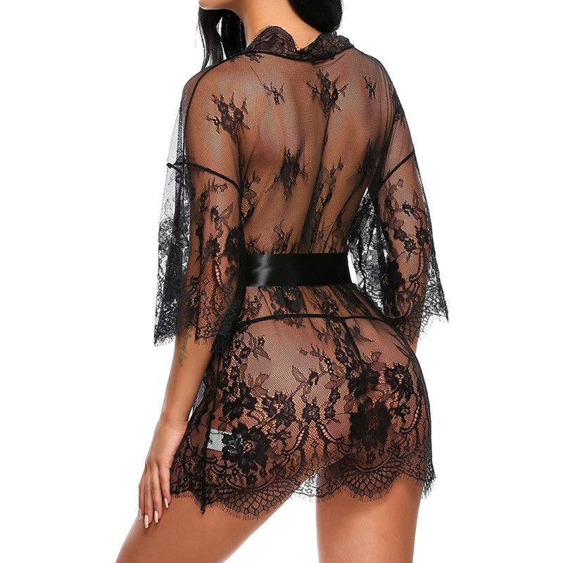 Women's Sexy Lace-Trim Robe and Panties Set
