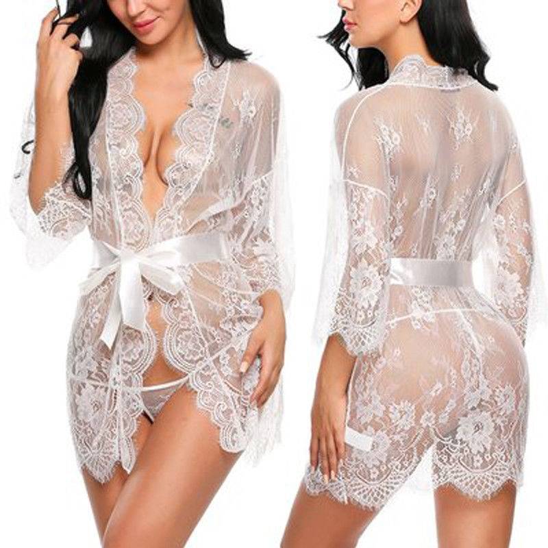Women's Sexy Lace-Trim Robe and Panties Set Women's Sexy Lace-Trim Robe and Panties Set
