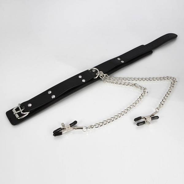 Multifunctional Restrictive Leather BDSM Collar with Nipple Clamps Adult Products Function: Sex Slave Collar
