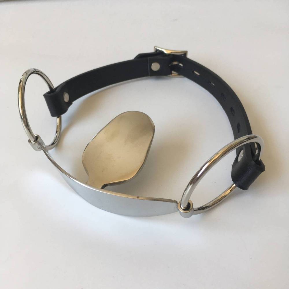 Cute Restrictive Leather Stainless Steel Mouth Gag Adult Products Function: gag ball