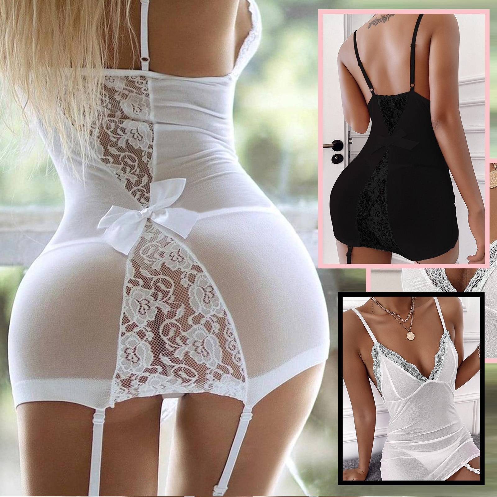 Women’s Lingerie Dress with Back Bow Adult Products cb5feb1b7314637725a2e7: Black|White