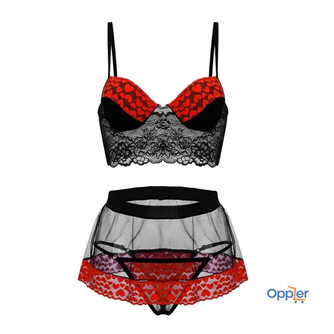 Ladies Sexy Lace Thong Bra and Skirt Set Adult Products cb5feb1b7314637725a2e7: Red
