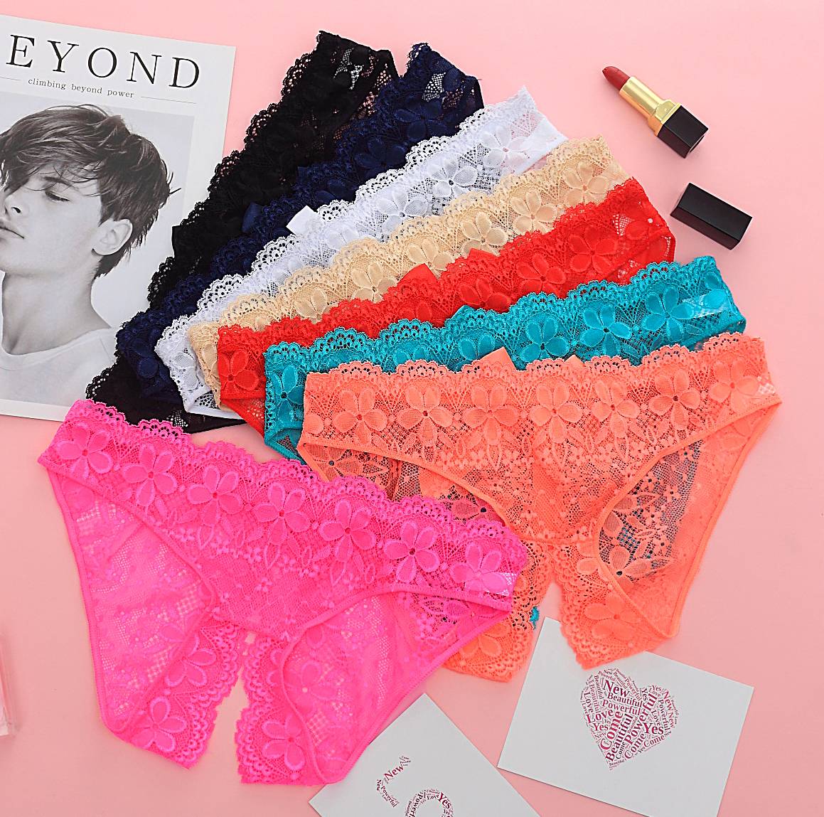 Open Crotch Floral Lace Panties