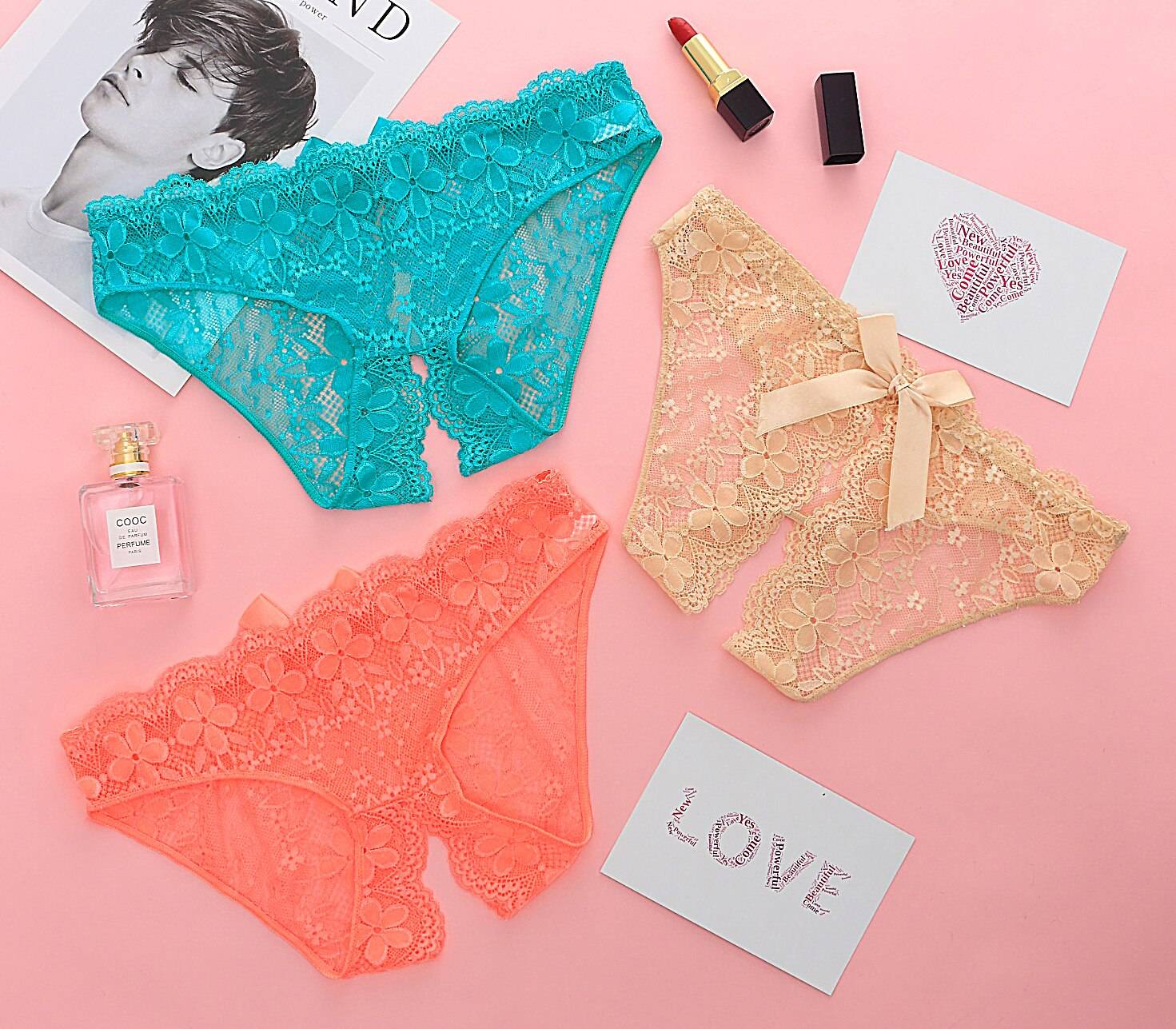 Open Crotch Floral Lace Panties