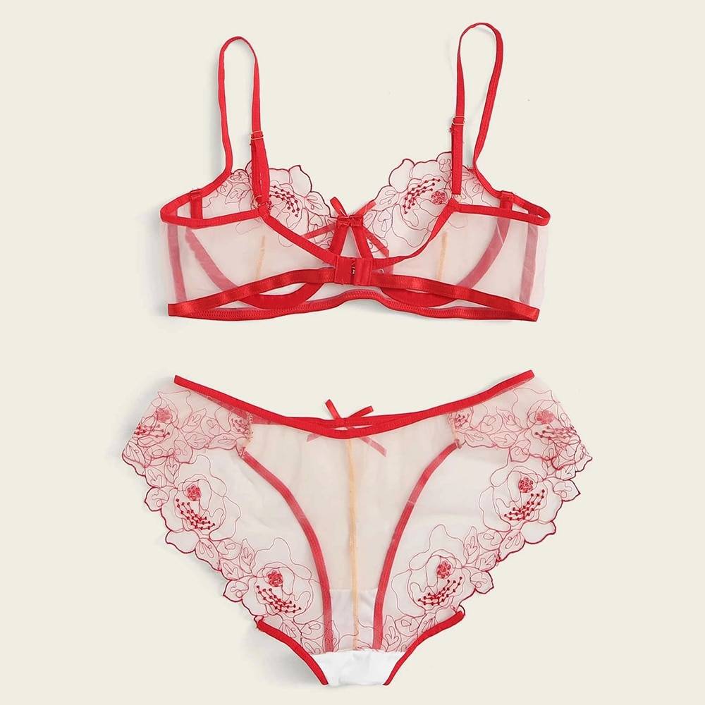 See-Through Set of Bra and Panty for Women Adult Products cb5feb1b7314637725a2e7: Black|Red