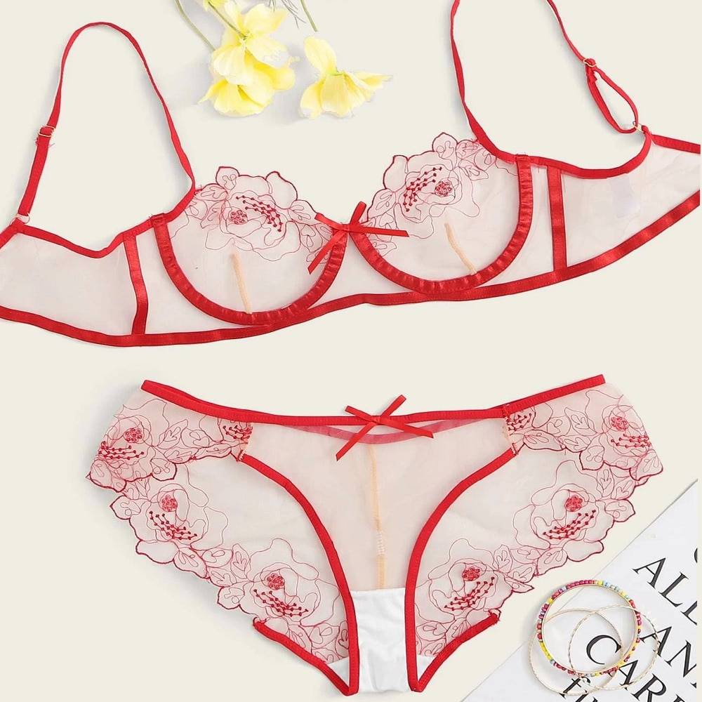 See-Through Set of Bra and Panty for Women Adult Products cb5feb1b7314637725a2e7: Black|Red