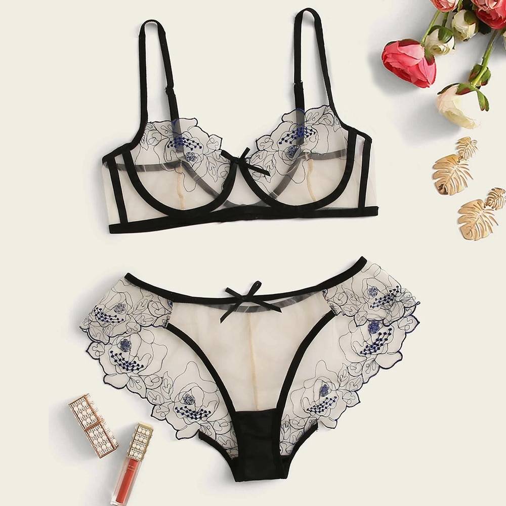 See-Through Set of Bra and Panty for Women Adult Products cb5feb1b7314637725a2e7: Black|Red