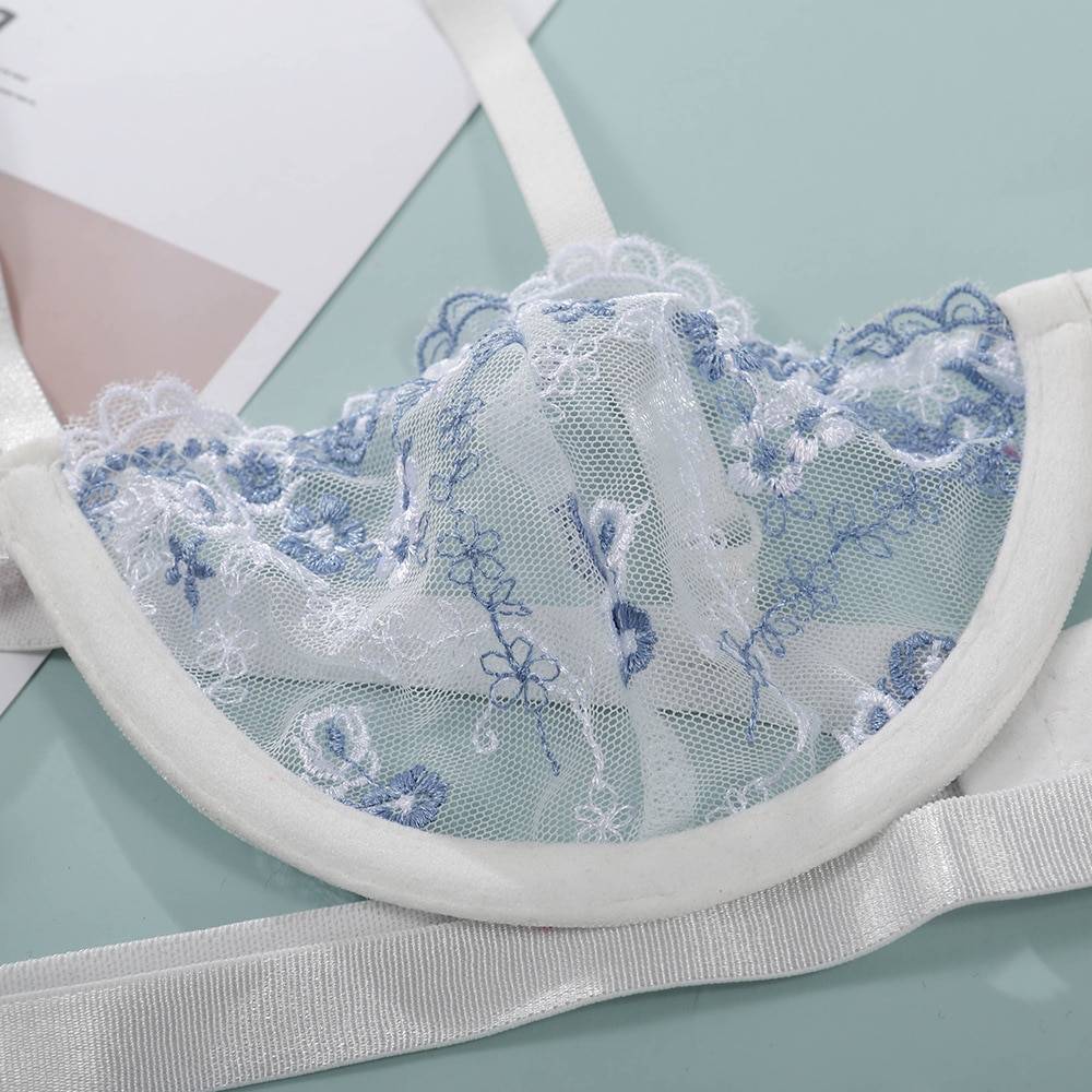 Women’s Bra and Panty with Blue Embroidery Adult Products cb5feb1b7314637725a2e7: White