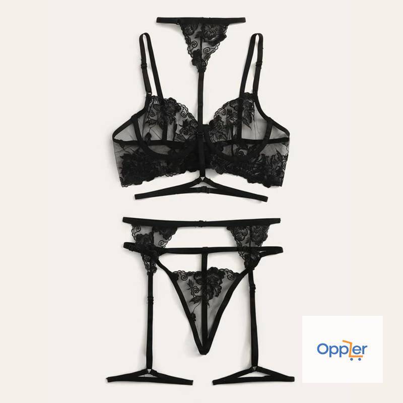 Women’s Lingerie Set in Floral Lace Adult Products cb5feb1b7314637725a2e7: Black