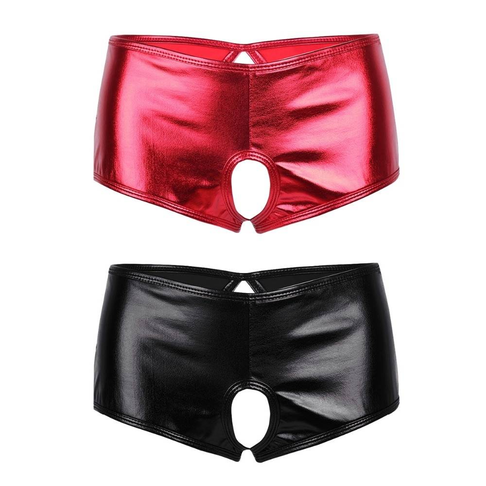 Women’s Metallic Crotchless Panties Adult Products cb5feb1b7314637725a2e7: Black|Red
