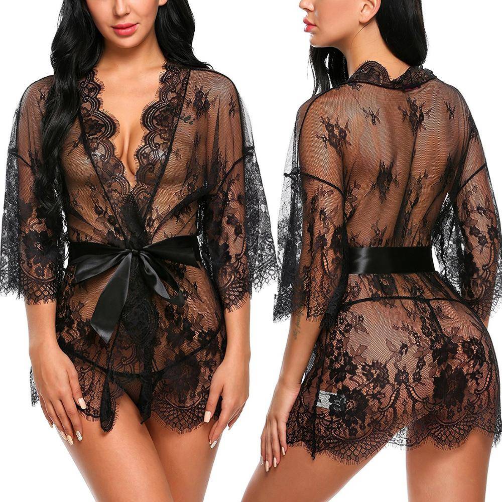 Women’s Sexy Mesh Robe and G-Strings Set Adult Products cb5feb1b7314637725a2e7: Black|Red|White