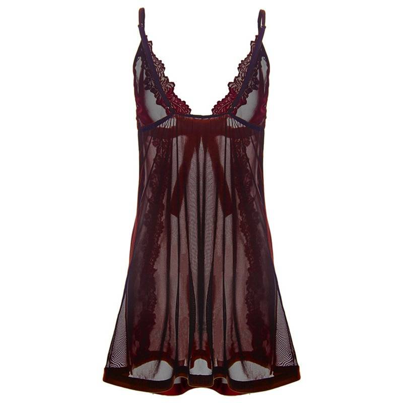 Women’s Summer Wine Babydoll Lingerie and Panties Set Adult Products cb5feb1b7314637725a2e7: Wine Red