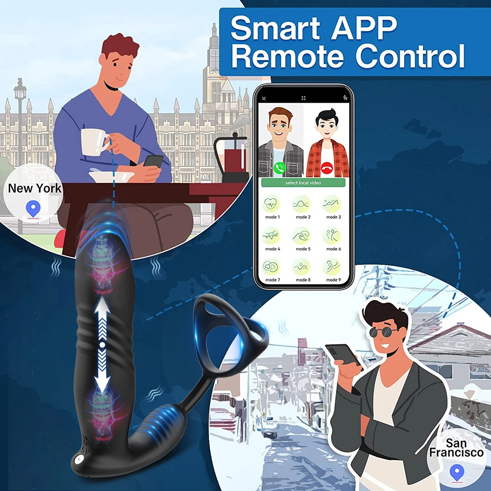 Male Thrusting Prostate Massager Bluetooth APP Control Telescopic Butt Plug Anal Vibrator Men Gay Dildo Bdsm Sex Toy for Couples Sex Toys For Men cb5feb1b7314637725a2e7: A with APP|A with APP Box|B with remote|C with APP|D Dual Control|D Dual Control box|E with APP