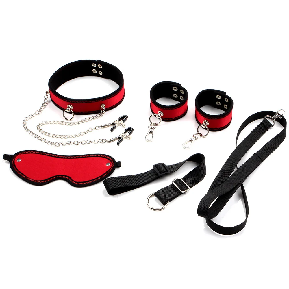 Behind Back SM Collar Body Restraints Handcuff Nipple Clampls Bondage Harness Belt Master BDSM Erotic Sex Toys For Couples Games Sex Games cb5feb1b7314637725a2e7: Black Red