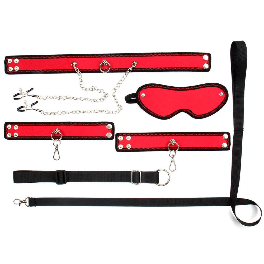 Behind Back SM Collar Body Restraints Handcuff Nipple Clampls Bondage Harness Belt Master BDSM Erotic Sex Toys For Couples Games Sex Games cb5feb1b7314637725a2e7: Black Red
