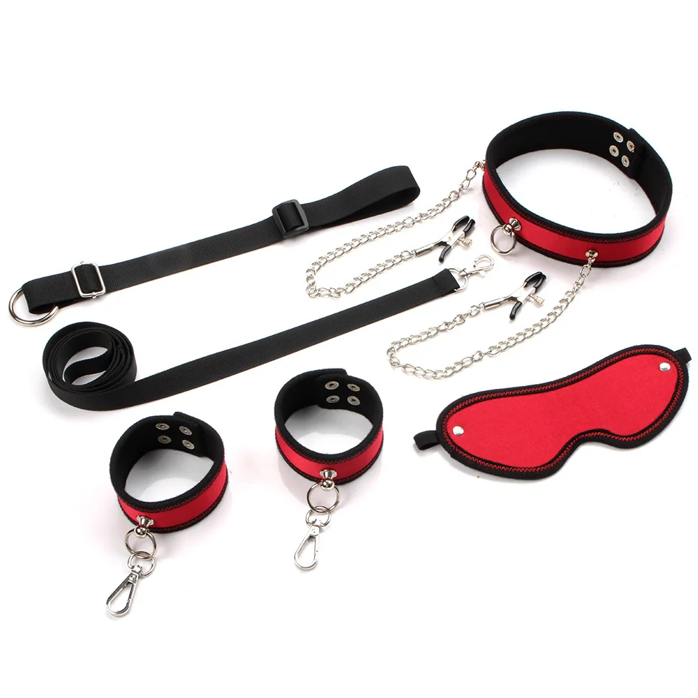 Behind Back SM Collar Body Restraints Handcuff Nipple Clampls Bondage Harness Belt Master BDSM Erotic Sex Toys For Couples Games Sex Games cb5feb1b7314637725a2e7: Black Red
