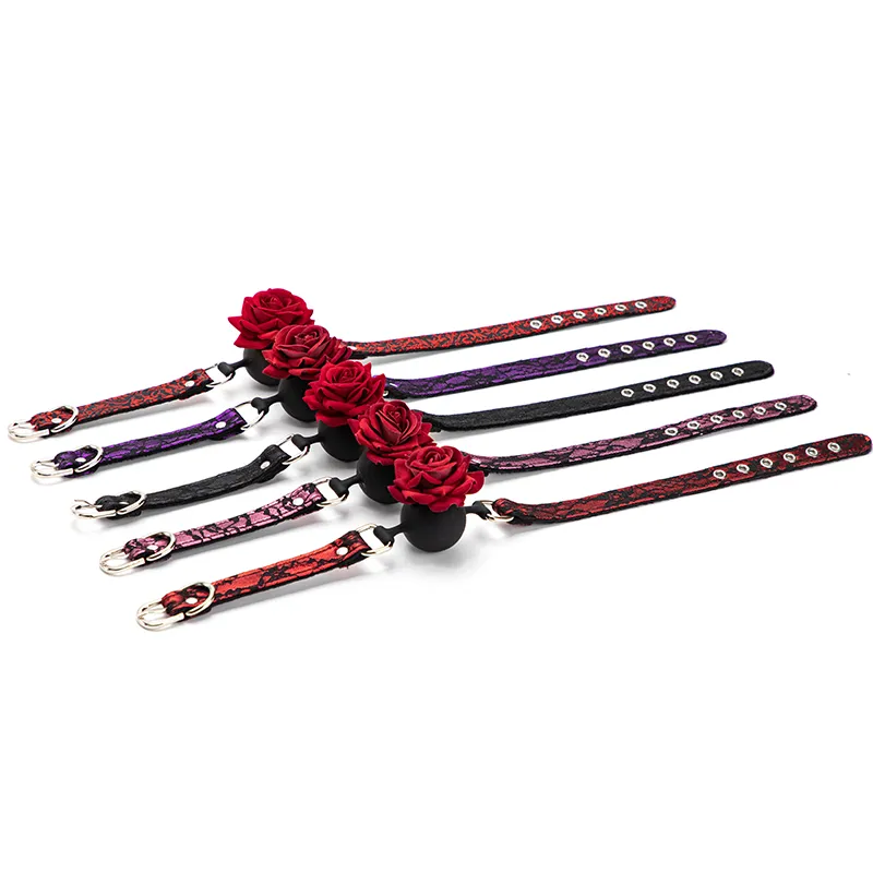 BLACKWOLF Soft Silicone Ball Gag Bondage Lace Rose Flower Open Mouth Gags Oral Fixation Adult Sex Toys For Couples BDSM Game Sex Games cb5feb1b7314637725a2e7: Black|Pink|Purple|Red|Tang