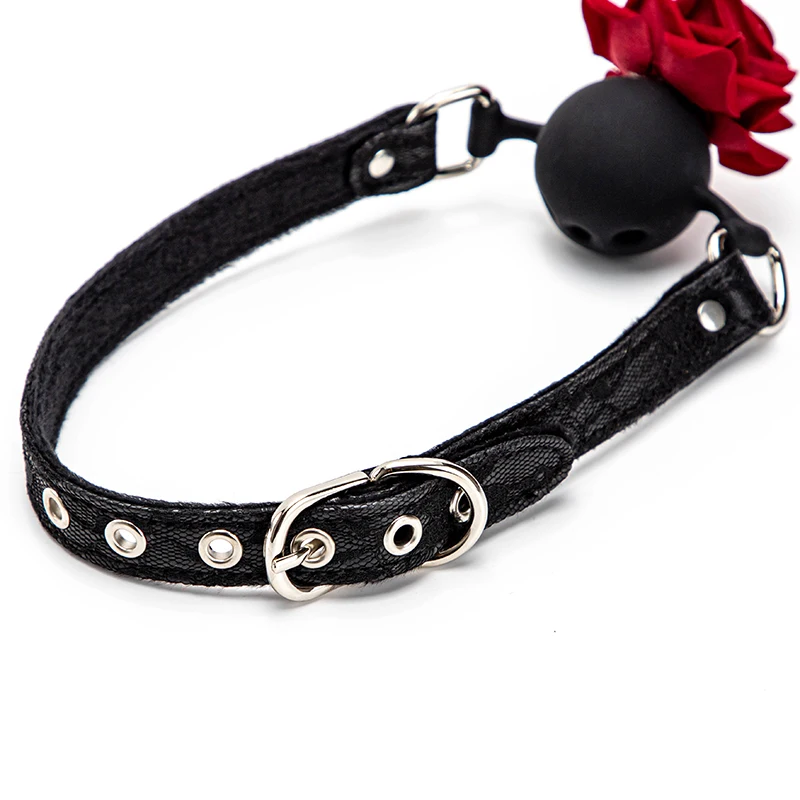 BLACKWOLF Soft Silicone Ball Gag Bondage Lace Rose Flower Open Mouth Gags Oral Fixation Adult Sex Toys For Couples BDSM Game Sex Games cb5feb1b7314637725a2e7: Black|Pink|Purple|Red|Tang