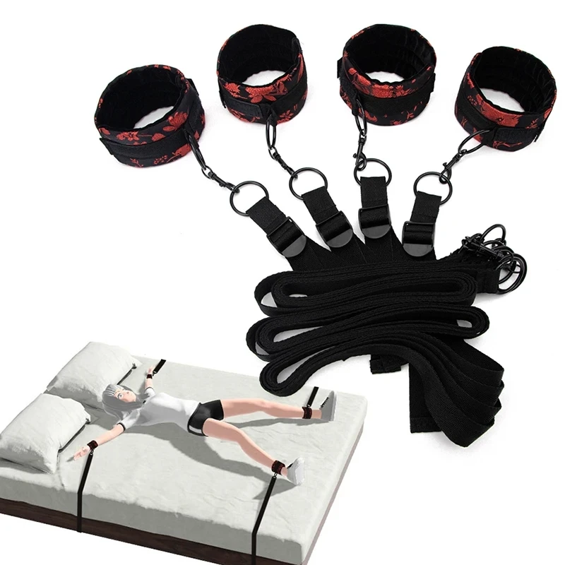 BLACKWOLF Sex Bed Toys Restraint Set Handcuffs Ankle Cuffs BDSM Bondage Straps Adult Games Sex Products Erotic Toys For Couples Bondage Gear cb5feb1b7314637725a2e7: Black