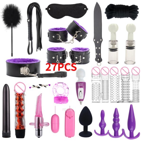 New 27-piece Adult Set Sex Toy Crystal Mace Set Leather Paddle Binding Handcuffs Multiple Anal Plug Accessories Bondage Gear cb5feb1b7314637725a2e7: Black|Pink|Red|Violet