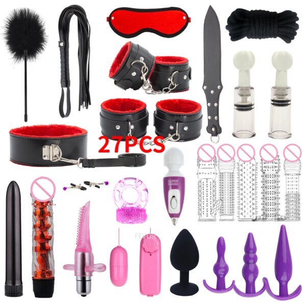New 27-piece Adult Set Sex Toy Crystal Mace Set Leather Paddle Binding Handcuffs Multiple Anal Plug Accessories Bondage Gear cb5feb1b7314637725a2e7: Black|Pink|Red|Violet