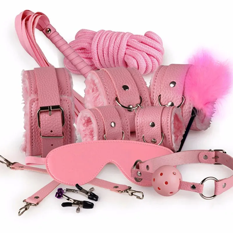 Role-playing 10 PCs BDSM Adult Sex Plush Cuff Lace up Drawstring Sexy Bedding Strap Couple Sex Toy Set Popular Bondage Gear cb5feb1b7314637725a2e7: Pink|Purple|Red