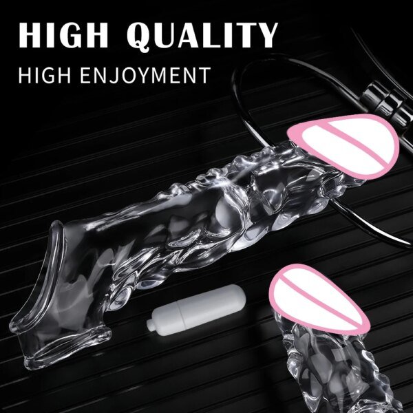 8.6 Inch Clear Cock Ring Extender Reusable Penis Sleeve with Vibrator Penis Ring Soft Dick Enlarger for Couples Reusable Condoms Sex Toys For Men 1ef722433d607dd9d2b8b7: CN