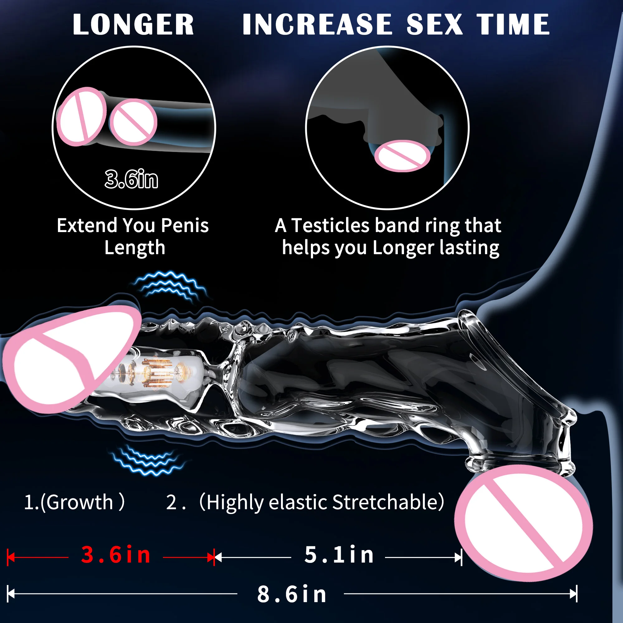8.6 Inch Clear Cock Ring Extender Reusable Penis Sleeve with Vibrator Penis Ring Soft Dick Enlarger for Couples Reusable Condoms Sex Toys For Men 1ef722433d607dd9d2b8b7: CN
