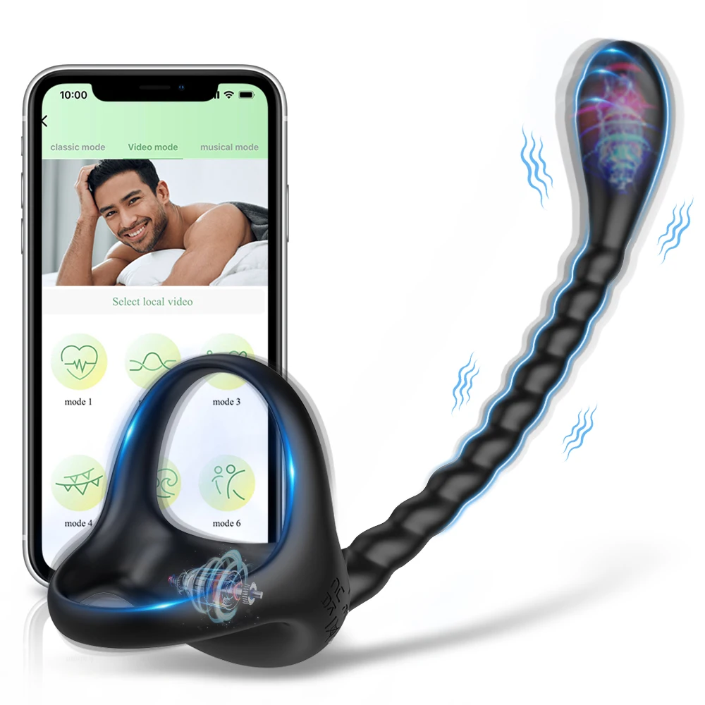 Bluetooth Prostate Massage Testis Vibrator Anal Butt Plug Delay Ejaculate Penis Ring Cocking APP Remote Control Sex Toy for Men Sex Toys For Men cb5feb1b7314637725a2e7: A with APP|B with remote