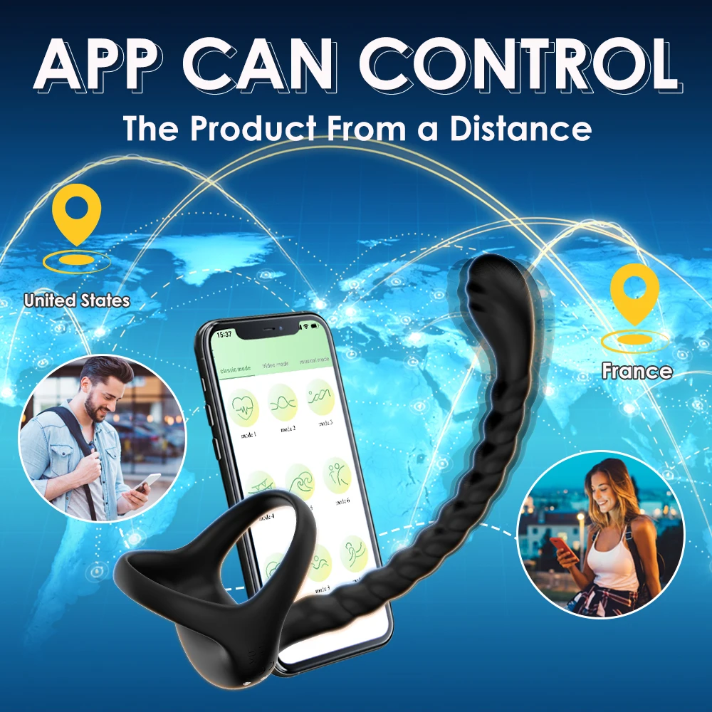 Bluetooth Prostate Massage Testis Vibrator Anal Butt Plug Delay Ejaculate Penis Ring Cocking APP Remote Control Sex Toy for Men Sex Toys For Men cb5feb1b7314637725a2e7: A with APP|B with remote