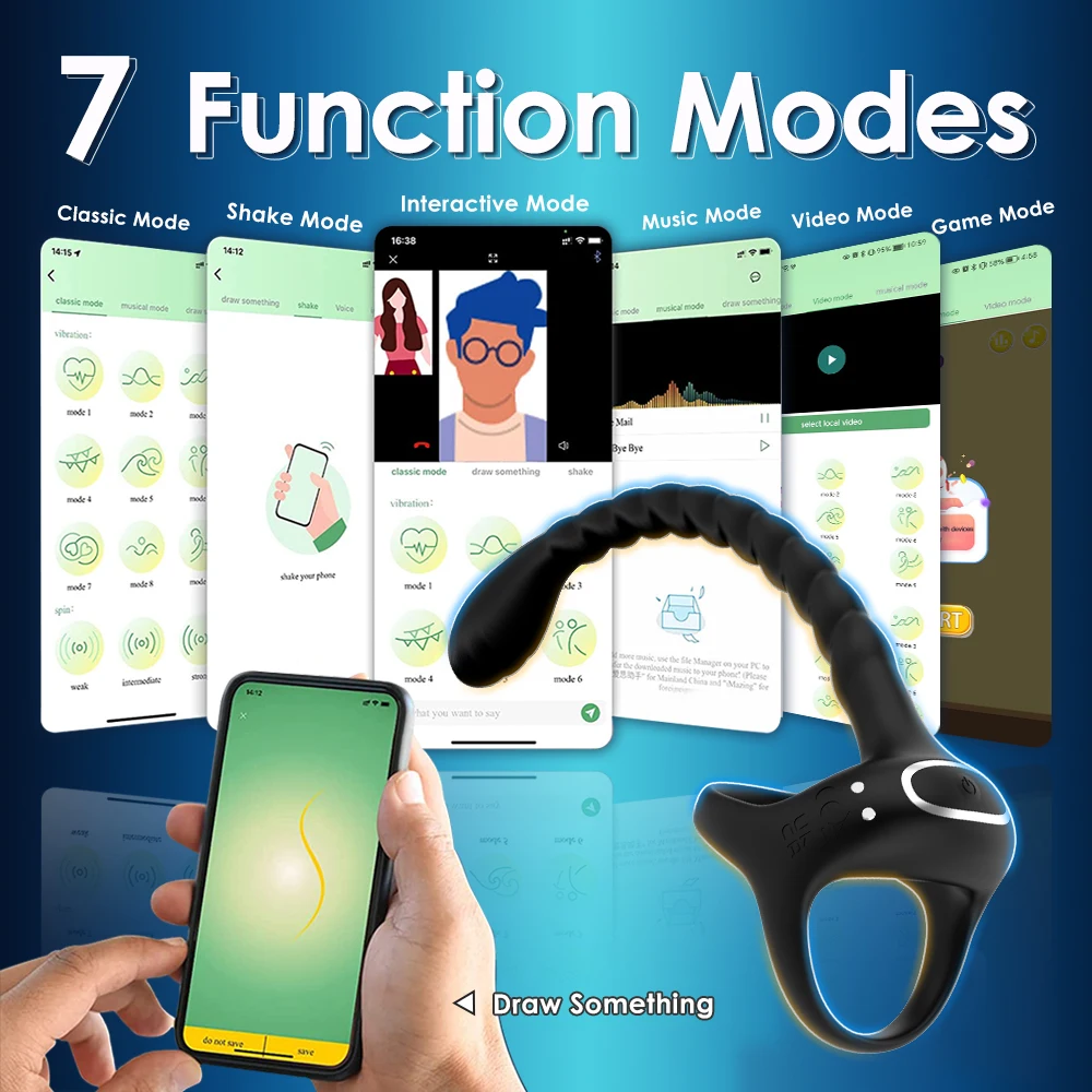 Bluetooth Prostate Massage Testis Vibrator Anal Butt Plug Delay Ejaculate Penis Ring Cocking APP Remote Control Sex Toy for Men Sex Toys For Men cb5feb1b7314637725a2e7: A with APP|B with remote