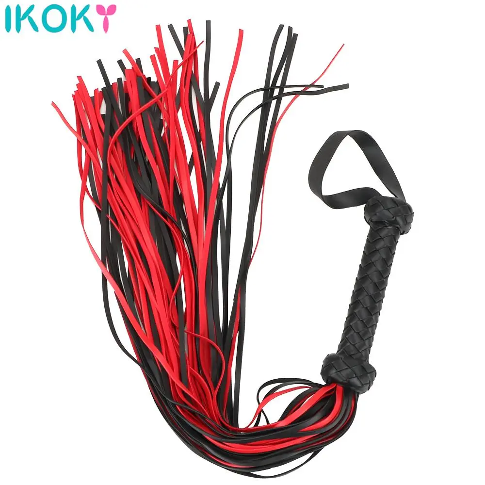 Fetish Black&Red PU Leather Whip Flogger Handle Spanking Paddle Knout Flirt BDSM Adult Game Erotic Sex Toys for Women Couples Sex Toys For Couple cb5feb1b7314637725a2e7: Black|Black and Red
