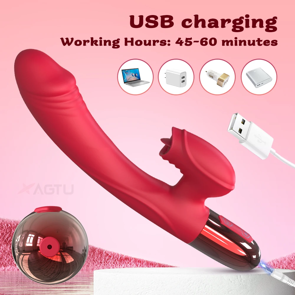 Heating G Spot Dildo Vibrator for Women with Tongue Licking Clitoris Stimulator Female Masturbator Adults Goods Sex Toys Sex Toys For Women cb5feb1b7314637725a2e7: ZD058-RD