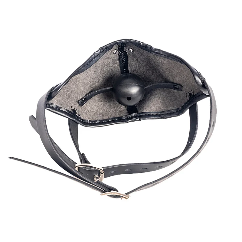 New Leather Hood Mask Mouth Plug Ball Gag Bondage Slave Restraints Fetish Sex Toys For Gay Couples Flirting Adult Games Sex Games cb5feb1b7314637725a2e7: Black