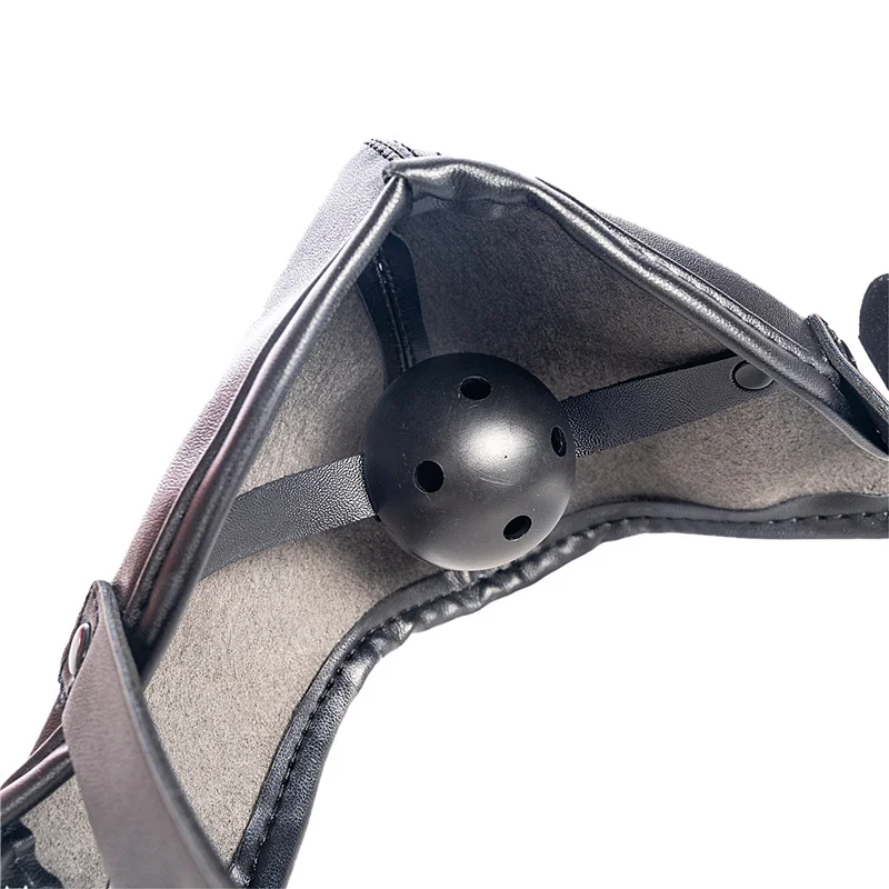 New Leather Hood Mask Mouth Plug Ball Gag Bondage Slave Restraints Fetish Sex Toys For Gay Couples Flirting Adult Games Sex Games cb5feb1b7314637725a2e7: Black