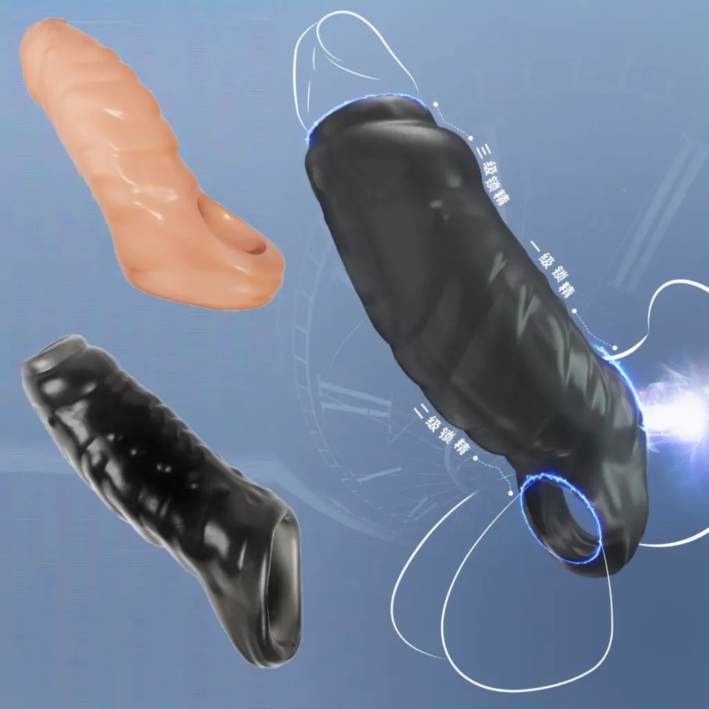 New Reusable Penis Sleeve Glans Penis Enlarger Extender Delay Ejaculation Cock Ring Sex Toys for Men Couples Sex Games cb5feb1b7314637725a2e7: CL-black|CL-flesh|LJ-black|LJ-flesh